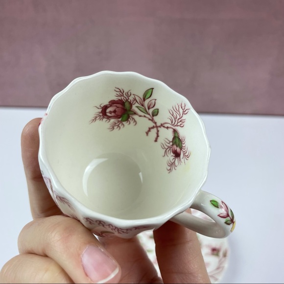 Copeland Spode Rosebud Chintz Red White Floral Teacup Saucer Set - Picture 5 of 7